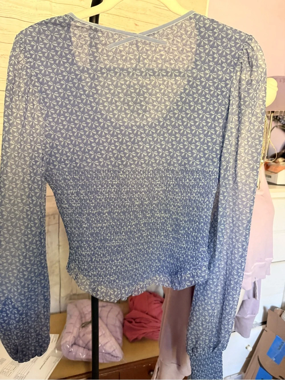 Free People Blue Dottie Long Sleeve Blouse - Picture 6 of 6